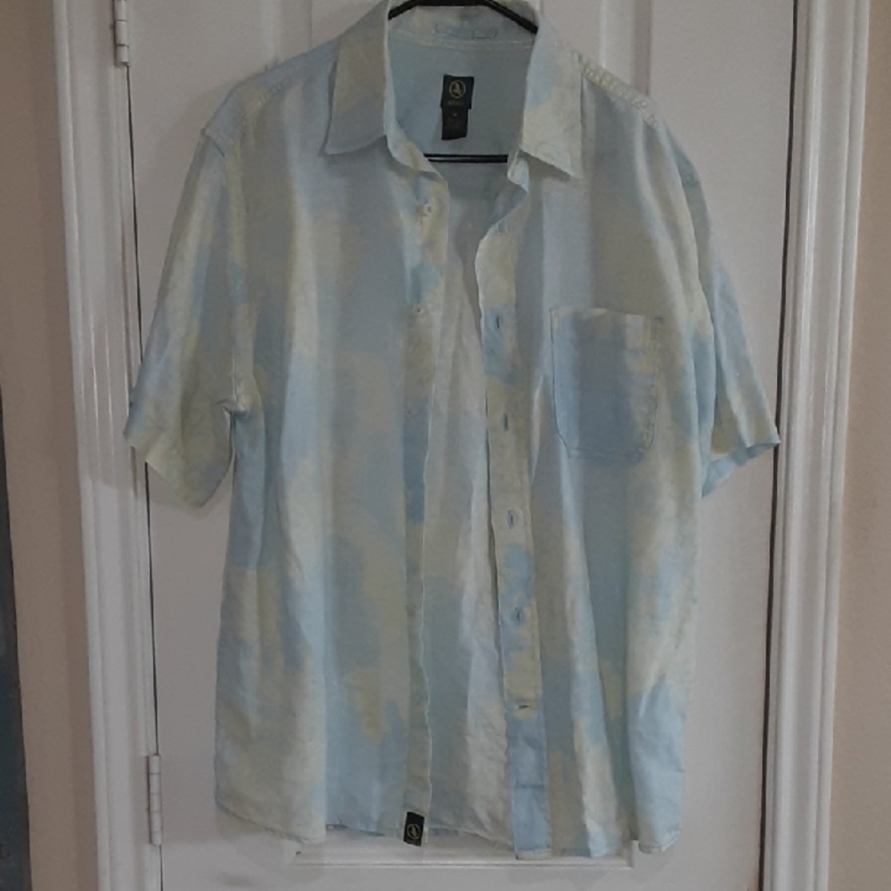 Aigle Men's Short Sleeve 100% Linen Button Down Shirt Blue Size Medium - Picture 2 of 5
